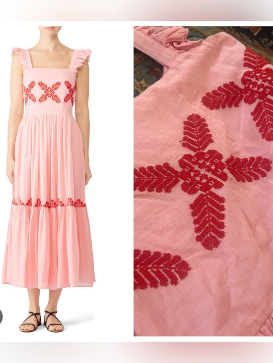 Carolina K Dresses & Skirts - Carolina K Dresses pink Kuna red embroidered tank maxi ruffle s
